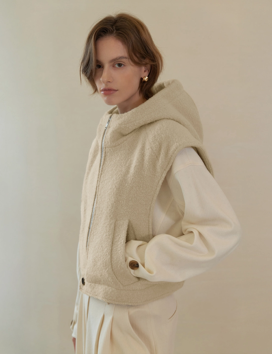노미나떼 Noel Hooded Vest (Cream) 상품 이미지 2