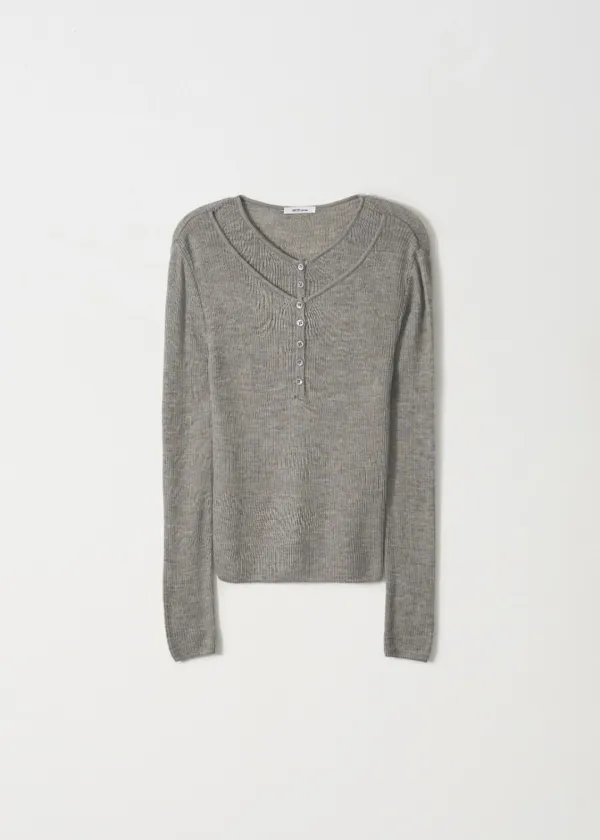 Layered Henley Neck Knit_Gray