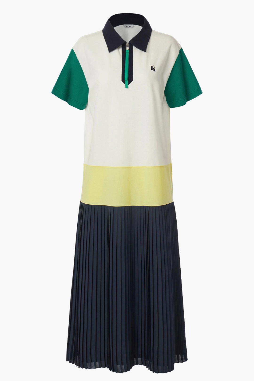 쿠메 COLOR BLOCK PLEATED PIQUE LONG DRESS, NAVY 상품 이미지 2