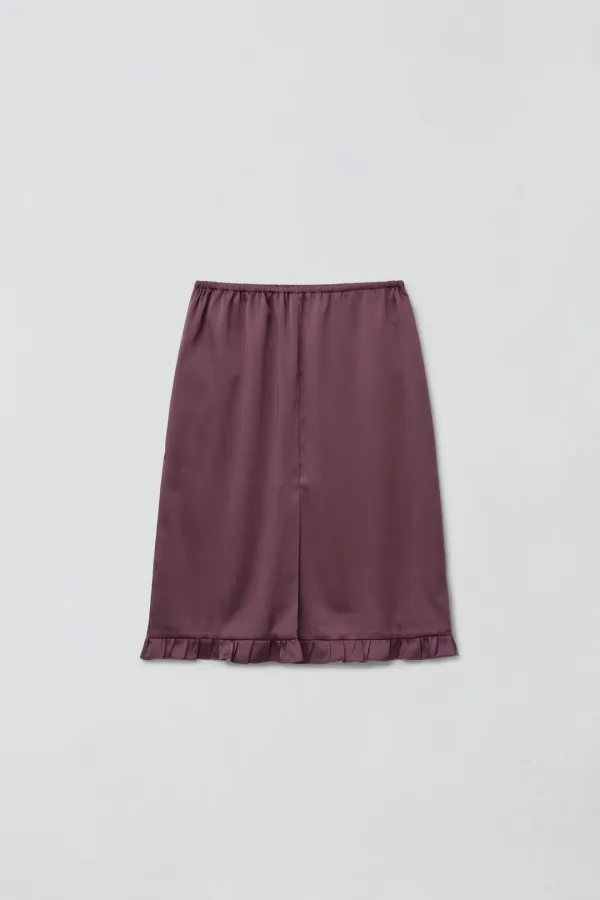 [2차 리오더] FRILL LAYERED SATIN SKIRT_WINE