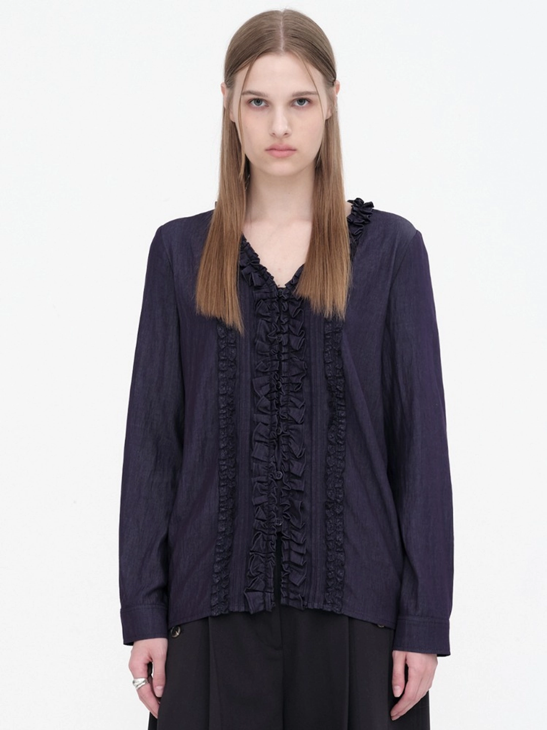 밀로 우먼 Lace Trimming Blouse [Indigo] 상품 이미지 2