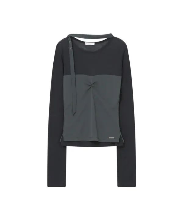 Sheer layered scarf long sleeves CHARCOAL