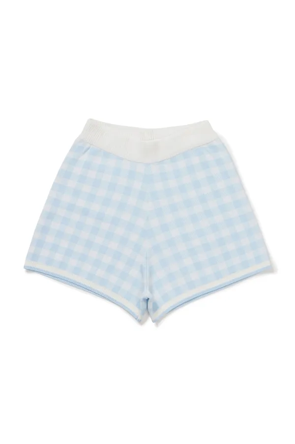 [26SM clove] Gingham Check Knit Shorts (Light Blue)