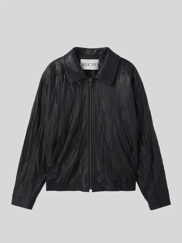 HIGH-NECK LEATHER JUMPER (BLACK)