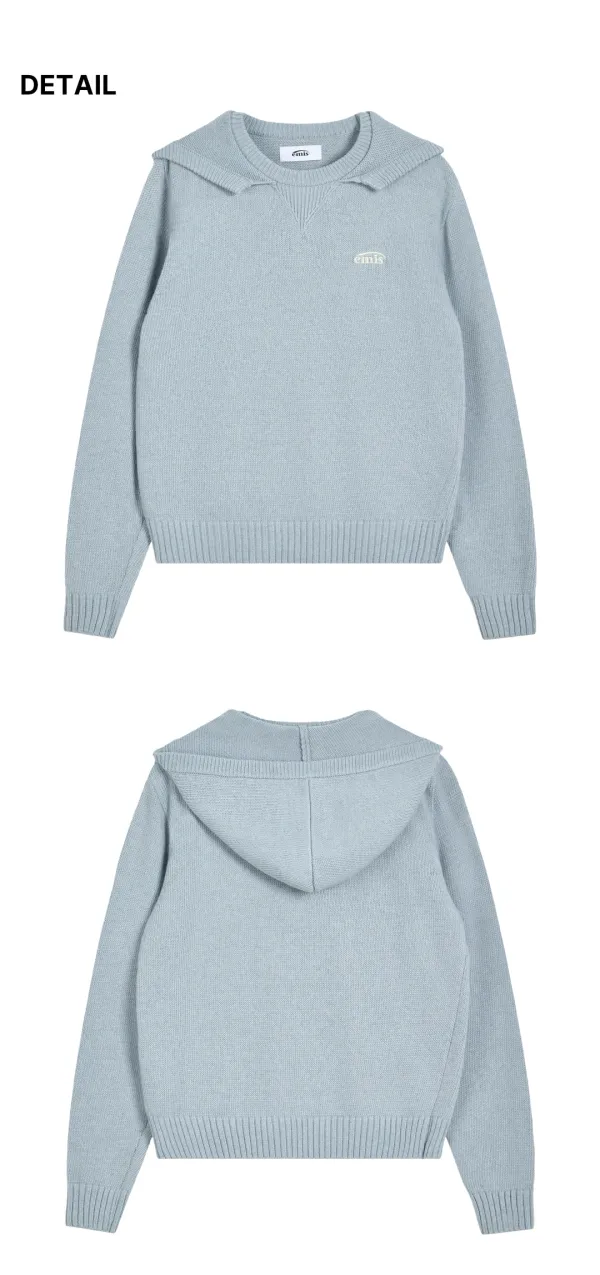 WRAP KNIT HOODIE-ASH BLUE