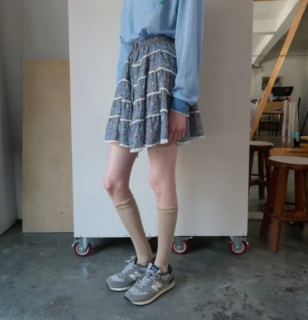 374. Floral Short SK _ Dusty Blue