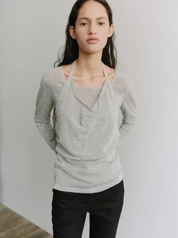 TIS HALTER LAYERED KNIT TOP_GREY
