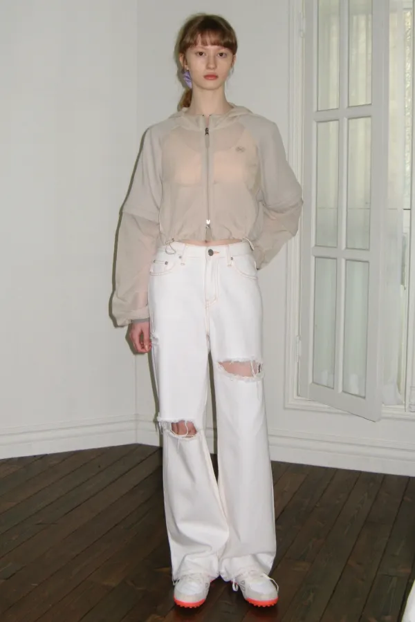 Washed Damage Denim Pants (Off White)