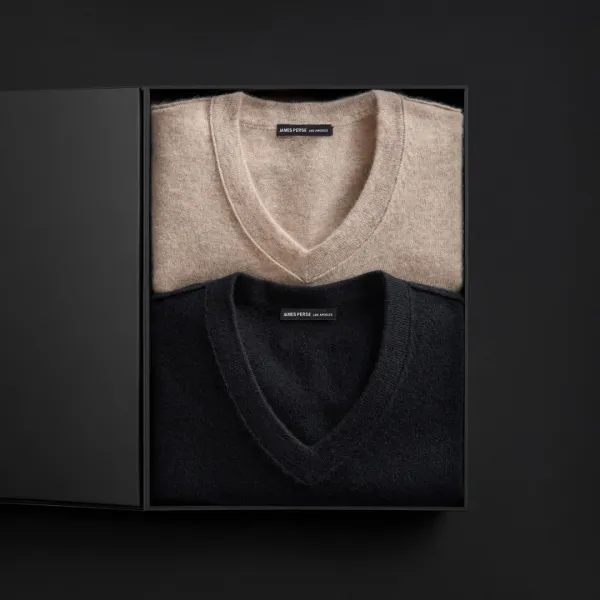 Men's Cashmere V Neck Sweater Gift Set - Black/Stone