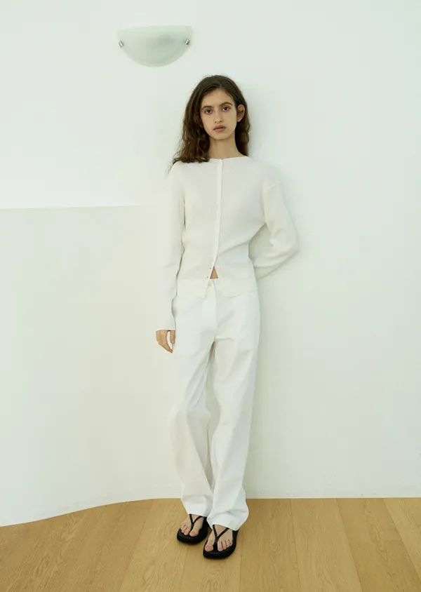 Long sleeve button cardigan / White