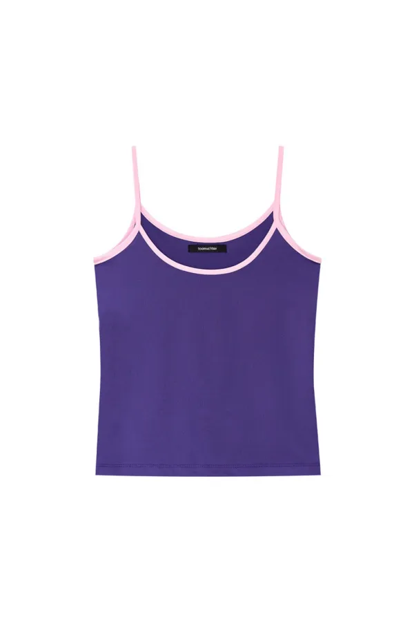 CONTRAST BINDING SLEEVELESS TOP (PURPLE)