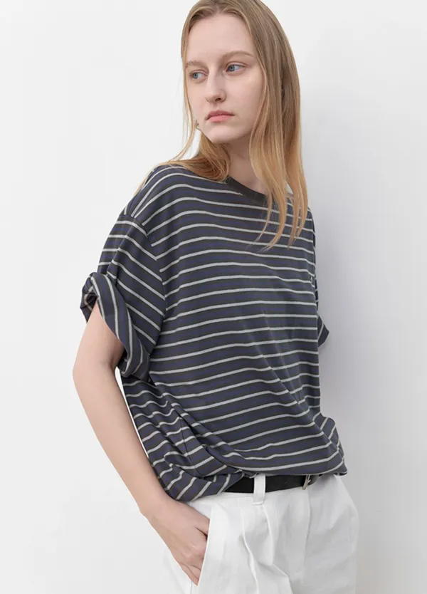(T-7216)MULTI STRIPE BOXY TEE