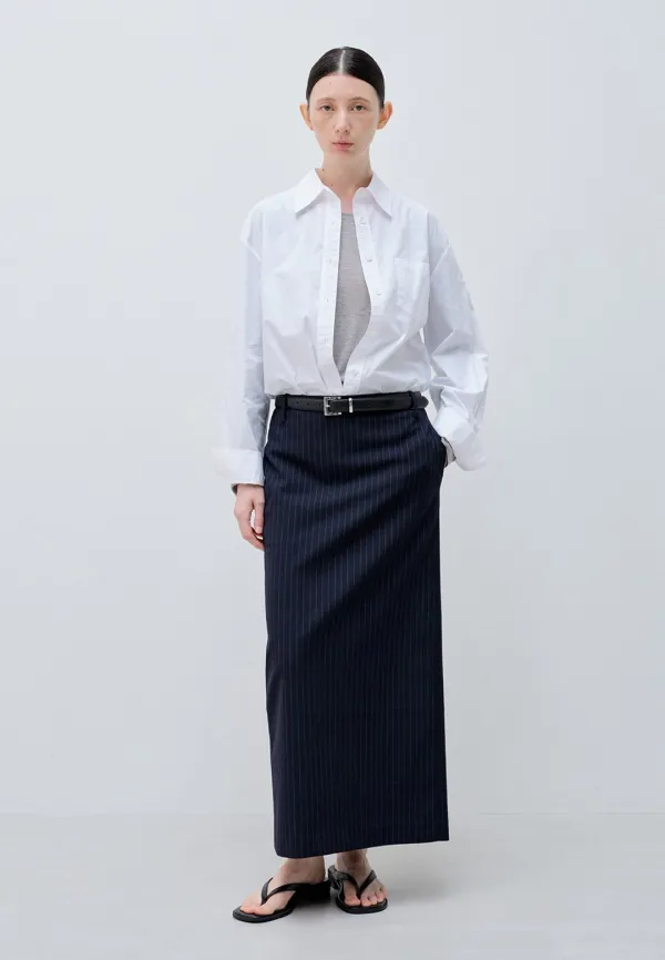 [NEW COLOR] STANDARD FIT STRIPE LONG SKIRT_NAVY STRIPE
