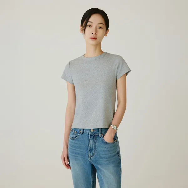 SITP5275 슬림 골지 반팔 티셔츠_Melange gray
