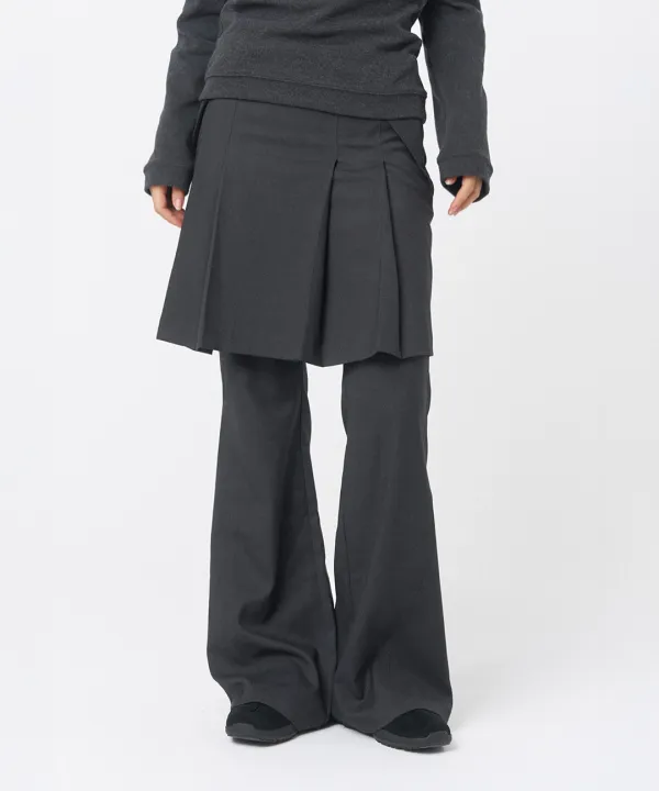 Pleats midi skirt pants set CHARCOAL