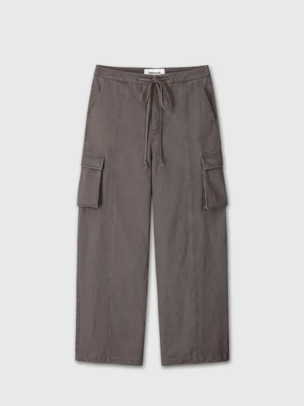 (W) COTTON DRAWSTRING CARGO TROUSERS_ PALE BROWN