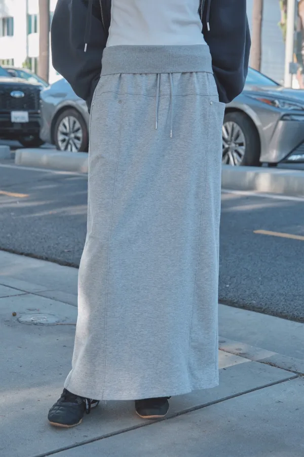 Fold Sweat Long Skirt - Grey