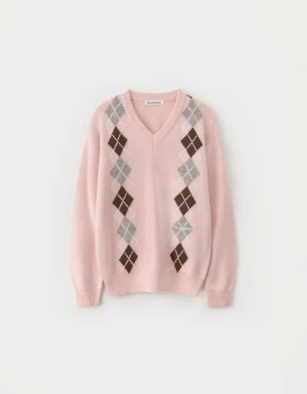 Noelle Argyle Knit - Pink