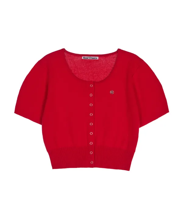 Eyelet Half Sleeve Cardigan [Rose Red]