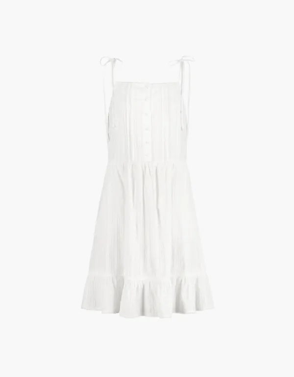 pintuck sleeveless midi one-piece - white