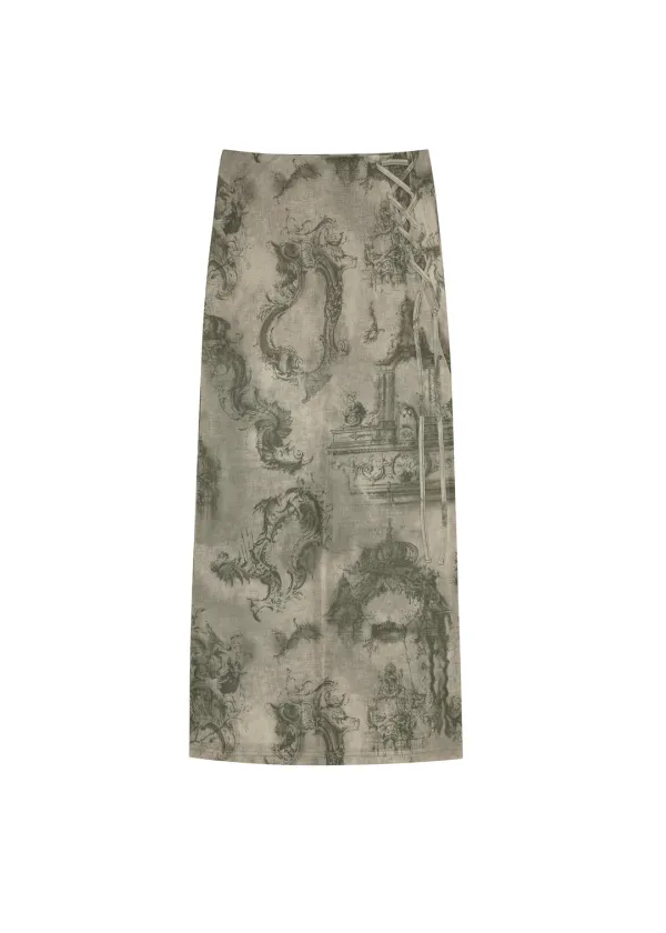 LACE-UP LONG SKIRT, BEIGE