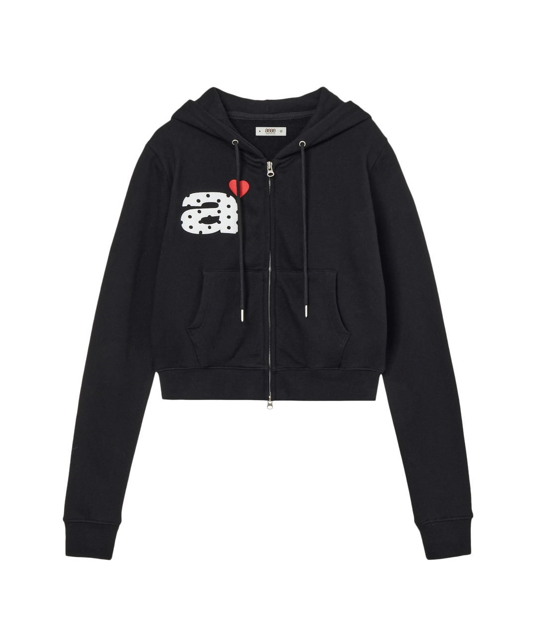 에이이에이이 DOT SMALL LETTER CROP HOOD ZIP UP [BLACK] 상품 이미지 1