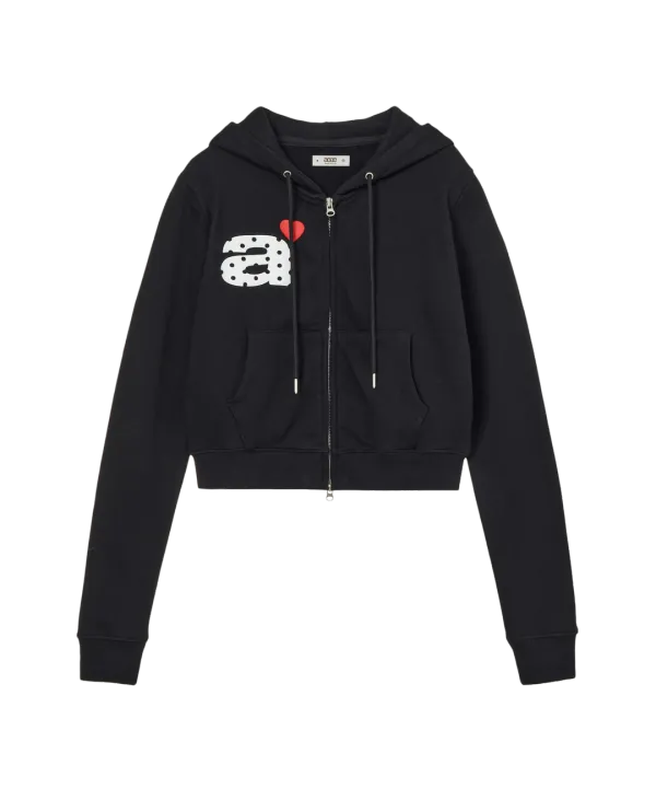 DOT SMALL LETTER CROP HOOD ZIP UP [BLACK]