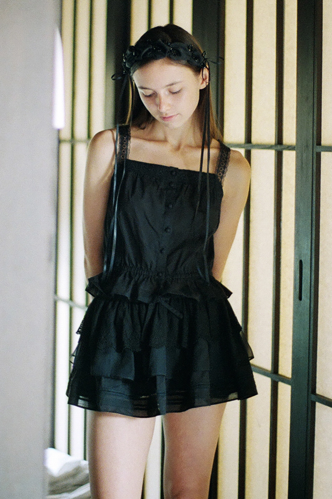 더티스 Petunia Lace Sheer Banding Skirt (Black) 상품 이미지 2