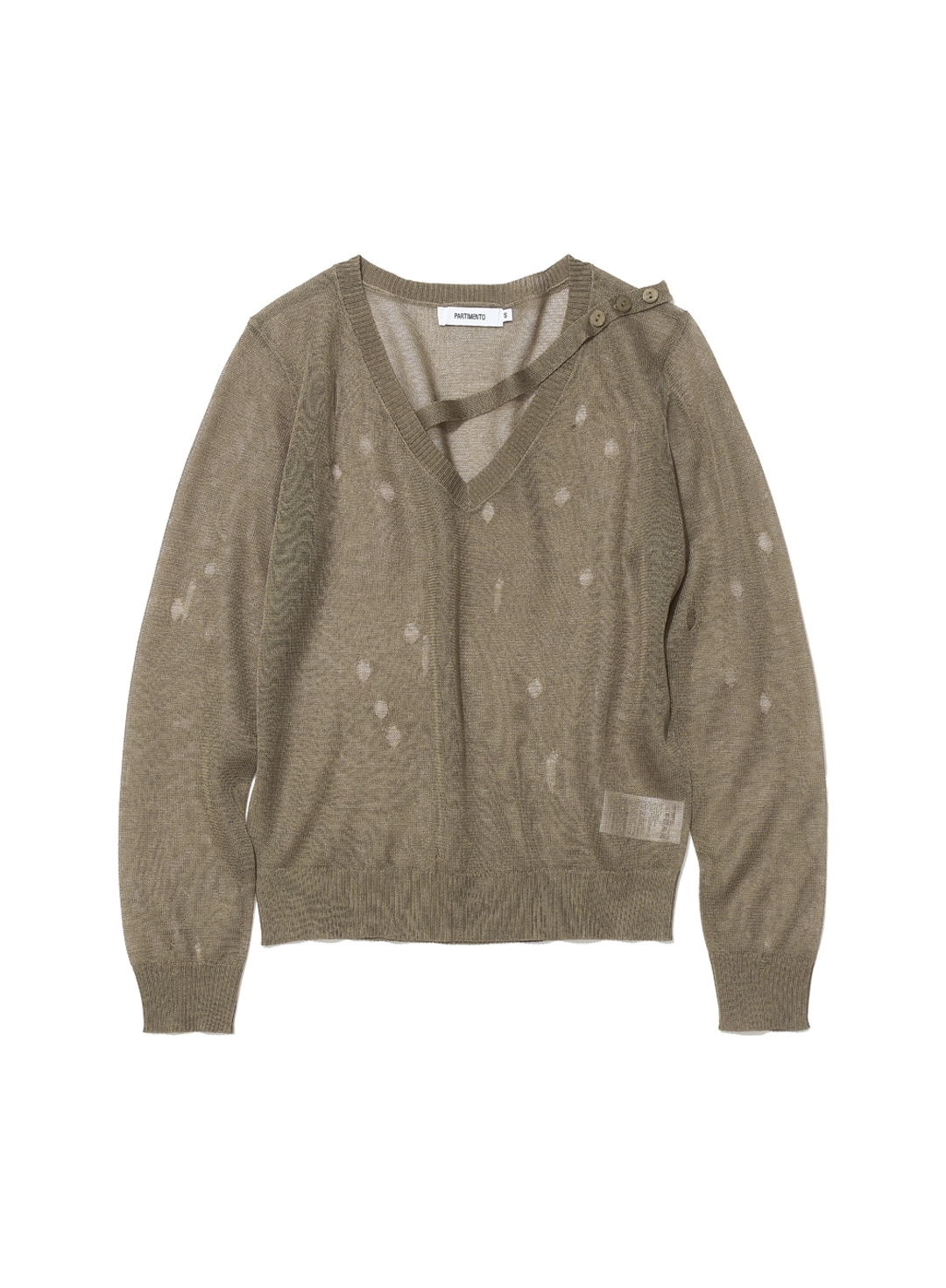 파르티멘토 [WOMEN] SHEER DISTRESSED V-NECK KNIT TOP_KHAKI BEIGE 상품 이미지 1