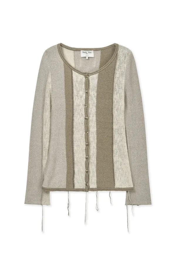 COLOR BLOCK SLIM KNIT CARDIGAN IN BEIGE