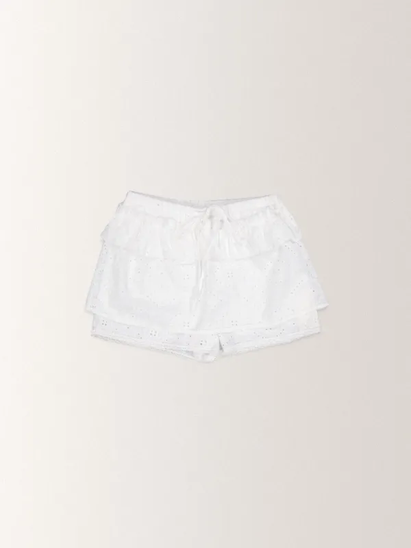 CROCHET APRON SKIRT SHORTS [ WHITE ]