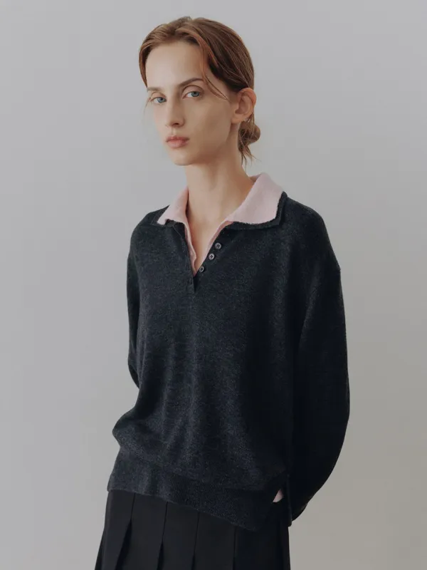 Double Collar-Trim Knit Top SK6AP868_2color
