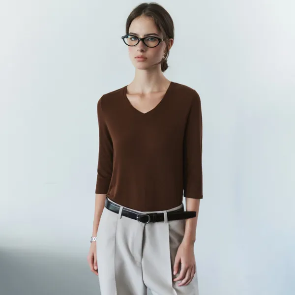 SITP5313 소프트 브이넥 7부 티셔츠_Brown