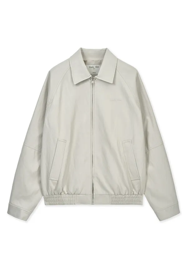 SMALL LOGO FAUX LEATHER ZIP UP JUMPER IN LIGHT GREY