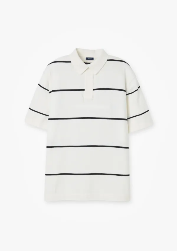 Striped Collar Knit Top Ivory