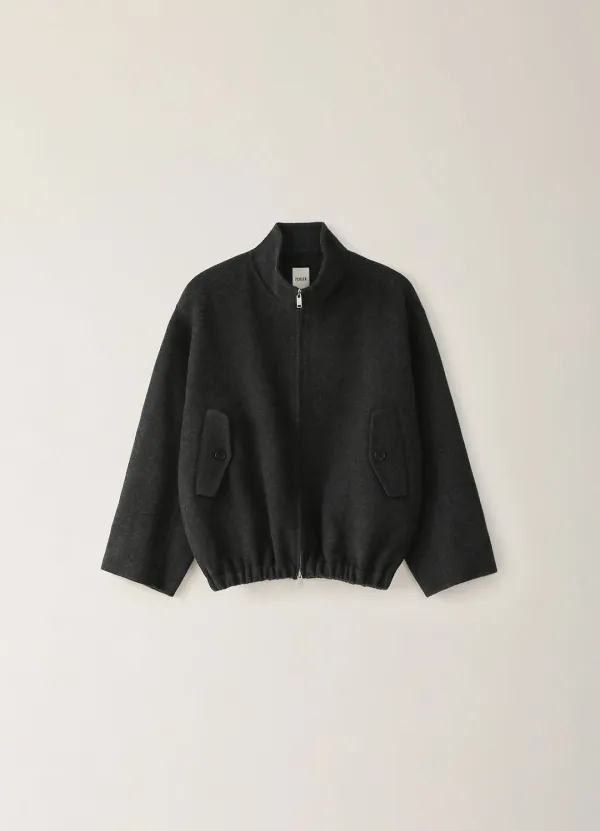 Bow High-neck Zip-up Blouson - Charcoal (10월 말 순차배송)