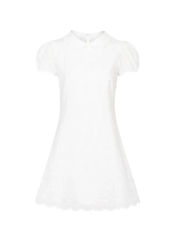 Ribbon Collar Mini Dress (White)