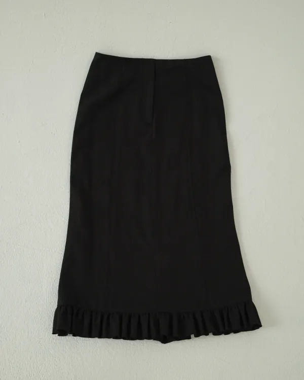 flétta Frill Cotton Long Skirt_2 Colors