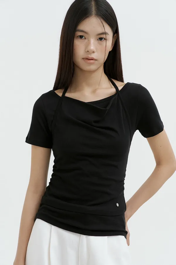 Halter Layered Sleeve Top (black)