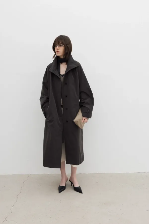 [3rd] [Exclusive] High Neck Long Trench Coat (Dark Gray)