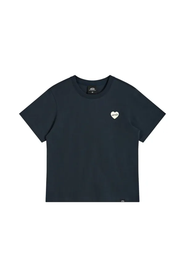 (W) HEART RUBBER PATCH T-SHIRT-NAVY