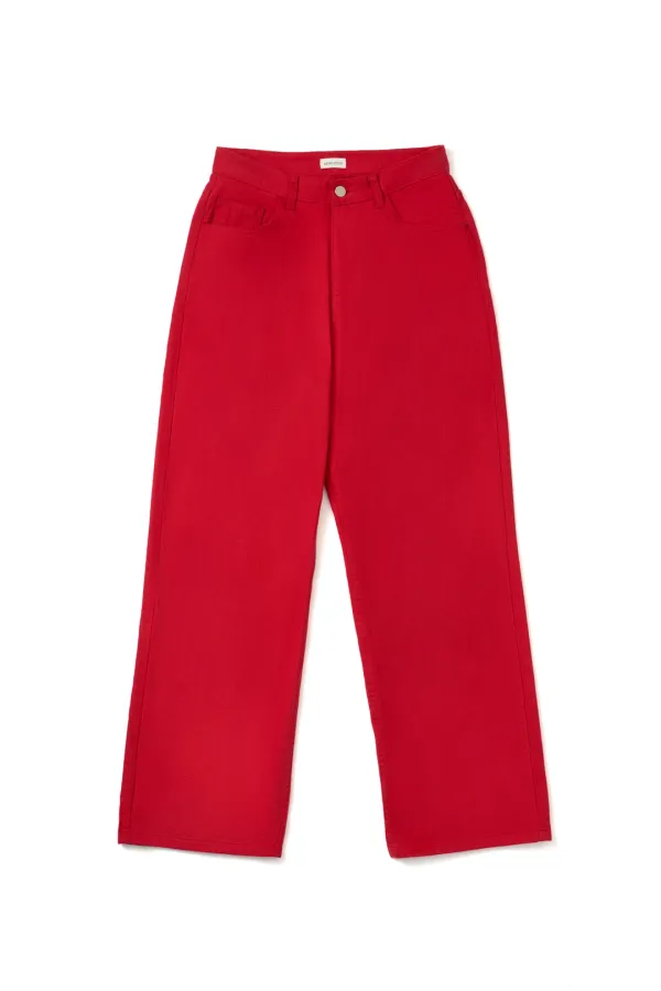 Carmine Red Cotton Pants