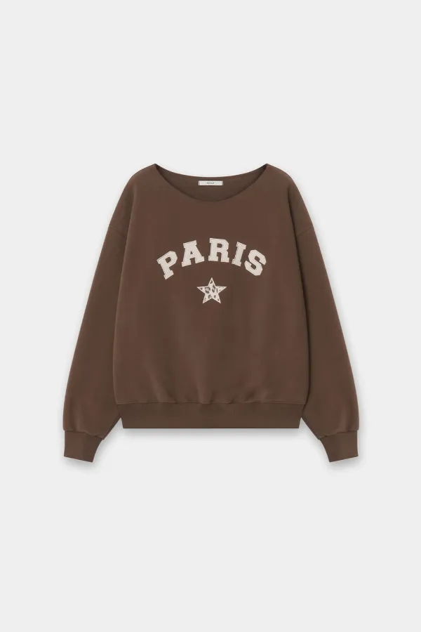 Leopard Off Shoulder Sweatshirt Brown