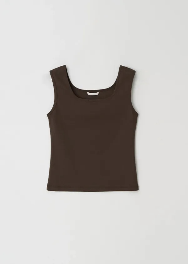 square neck sleeveless top-brown