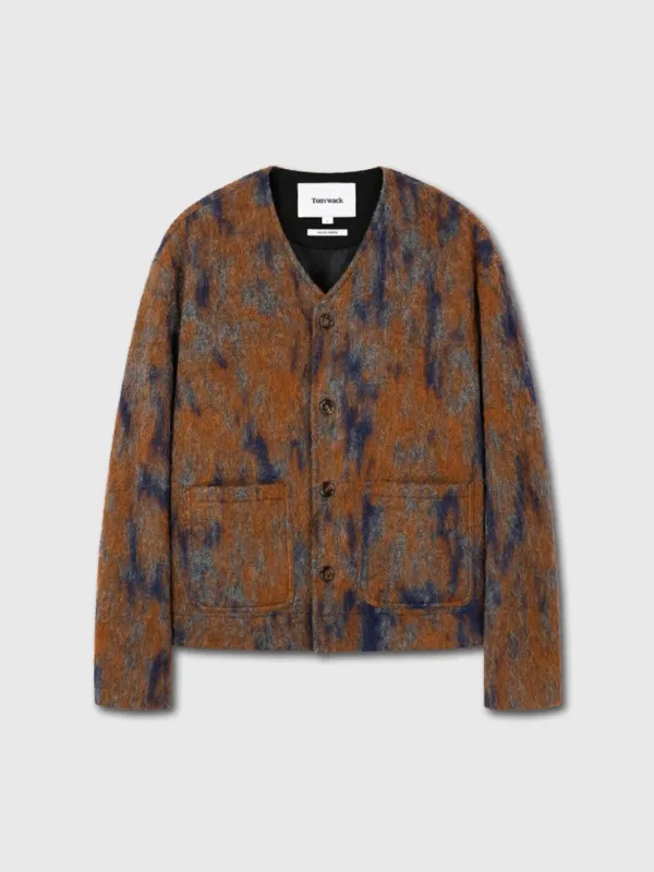 (W) MOHAIR V-NECK BLOUSON (ITALIAN FABRIC)_ RUST ORANGE