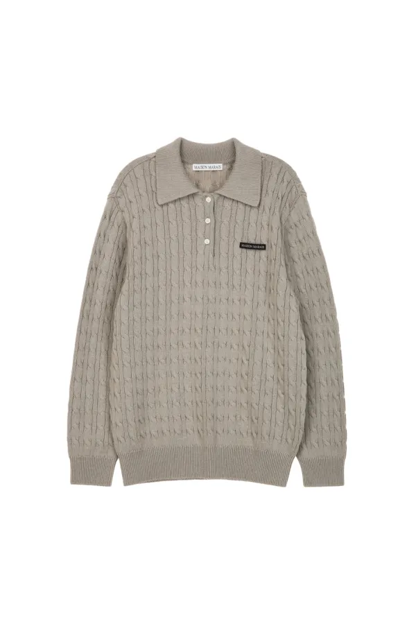 Cable Knit Polo, Grey