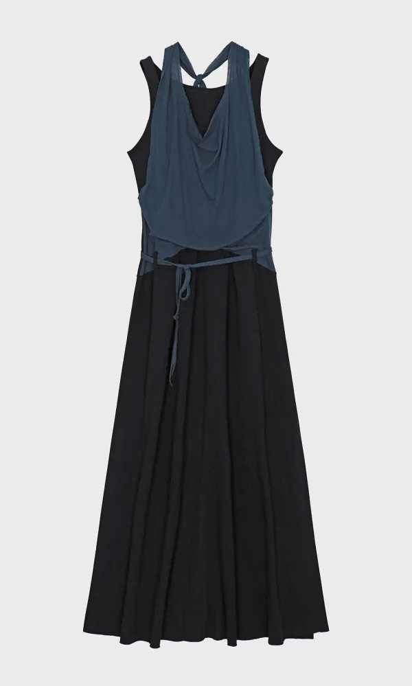 Halter Layered Sleeveless Dress_Black