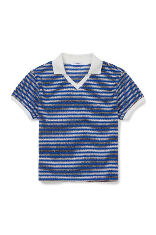 [26SM clove] Multi Stripe Terry Polo Shirt (Blue)