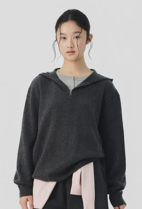 [9/23 순차 출고 예정] Nelia Wool Hood Knit (Charcoal Grey)