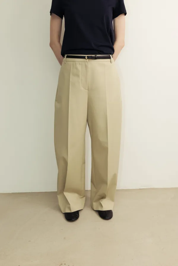 Curved straight cotton Pants _beige